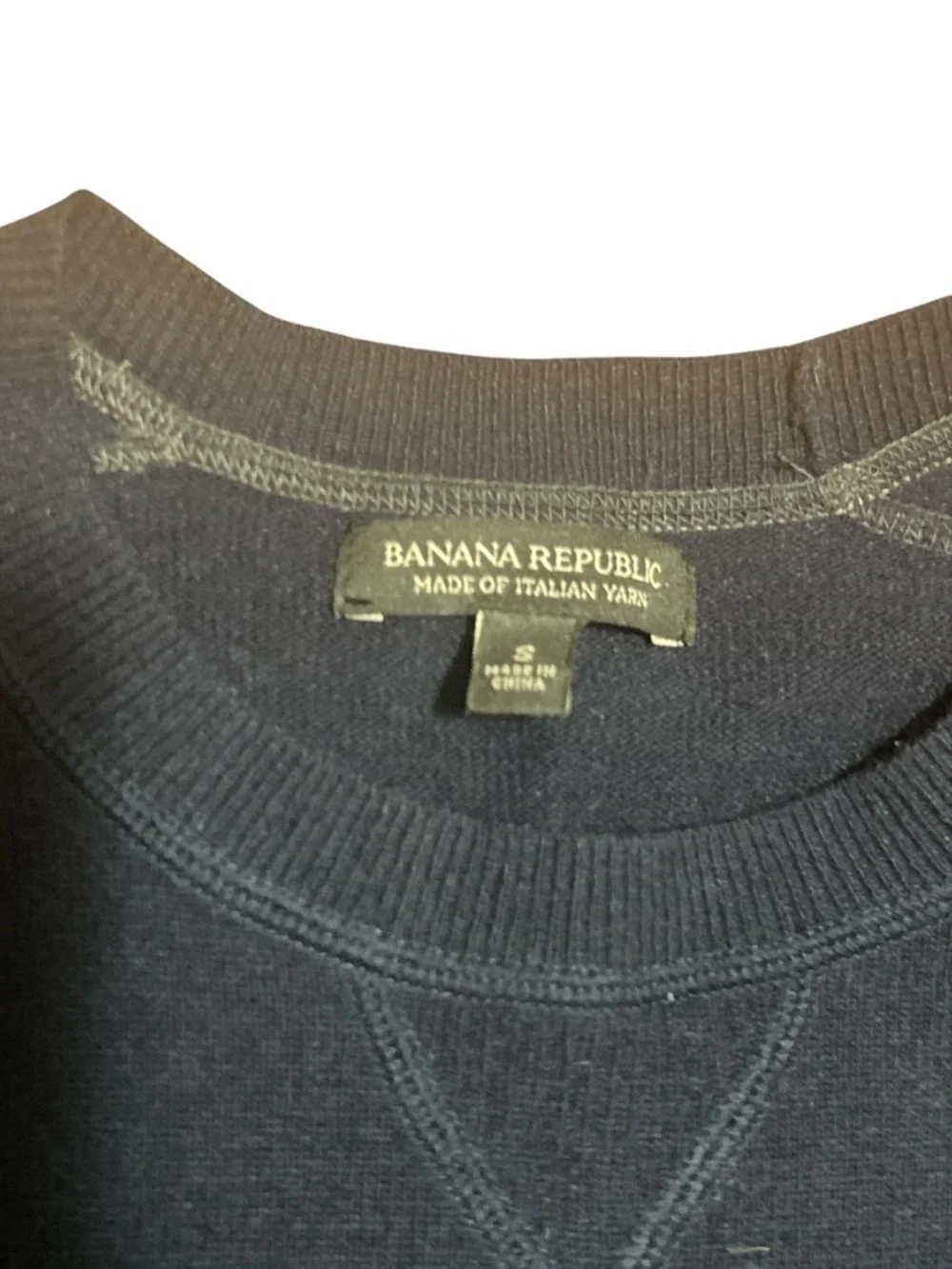 Banana Republic Mens Sweater S Navy Blue Merino Wool Italian Yarn Crewneck